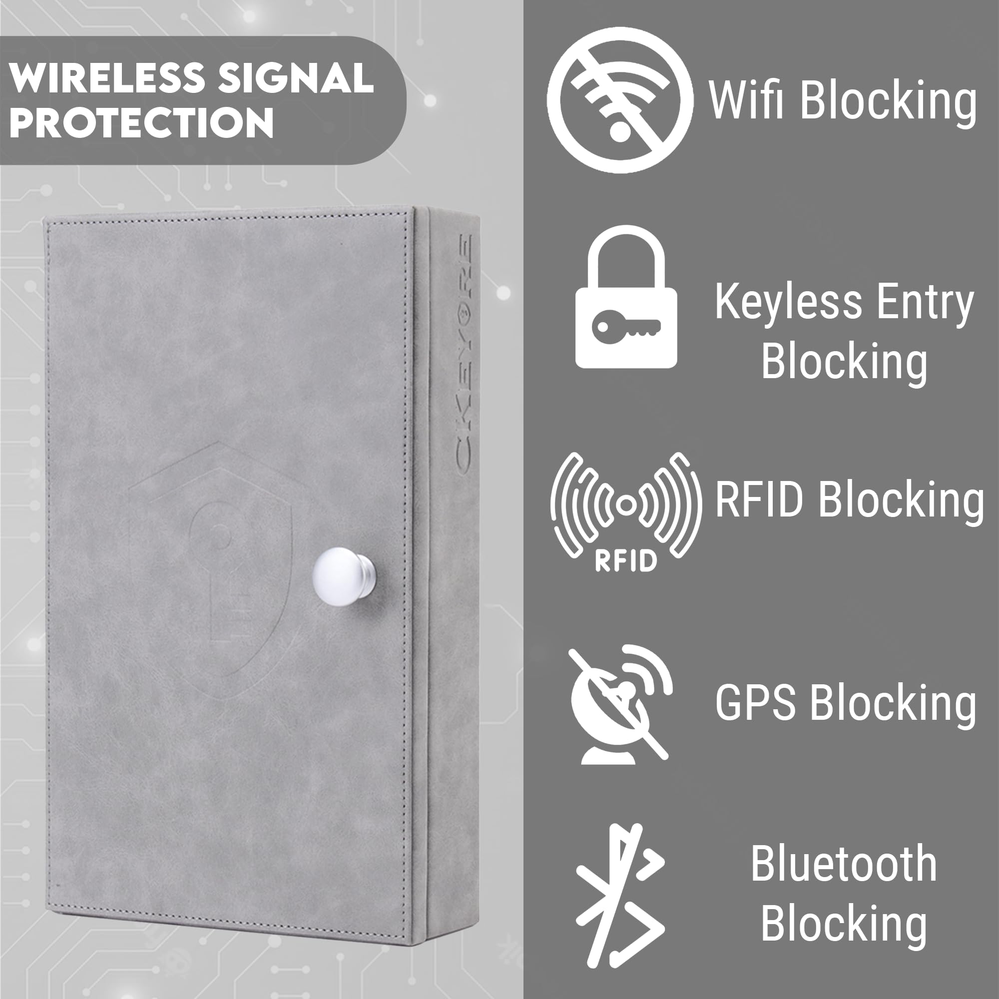 Premium XL PU Leather Faraday Box for Car Keys - Anti-Theft RFID Key Fob Protector & Signal Blocker | Wall Mount Car Key Holder | Secure Faraday Cage for Keyless Entry Protection (Grey) | Perfect for Home, Office & Travel to Prevent Car Hacking & Signal Theft