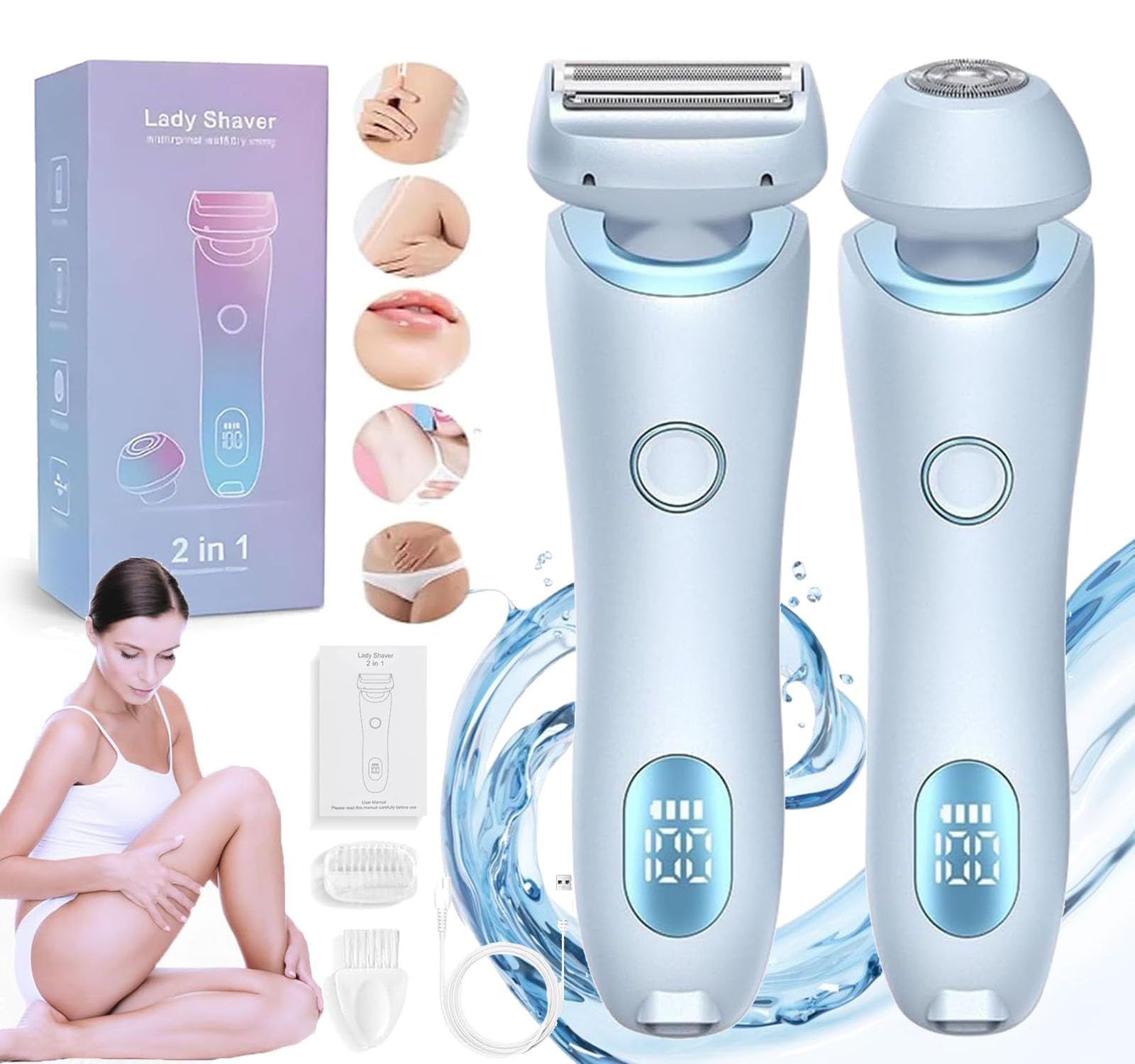 Dusk Official Electric Razor for Women - 2-in-1 Waterproof Lady Shaver for Legs, Arms & Bikini Area | The Glide Pro 3.0 Rechargeable Shaver with Smooth Glide Technology (Blue) | Perfect for Travel, Gym & Sensitive Skin Care