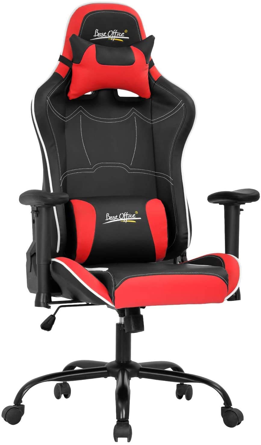 Premium Ergonomic Gaming Chair - High Back Racing Office Chair with Adjustable Height, Lumbar Support & Headrest - Black & Red Leather Computer Desk Chair for Esports, Work & Home Office Use