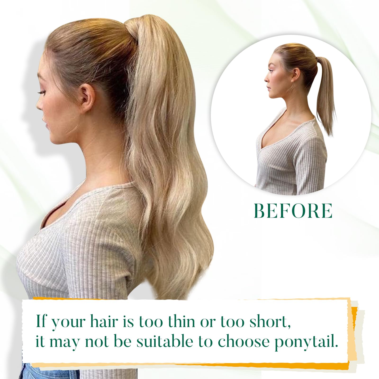 Easyouth 20Inch Human Hair Ponytail Extension - Ash Brown Highlights & Bleach Blonde, 80g Silky Wrap Around Pony Tail for Women | Perfect for Parties, Weddings & Daily Styling