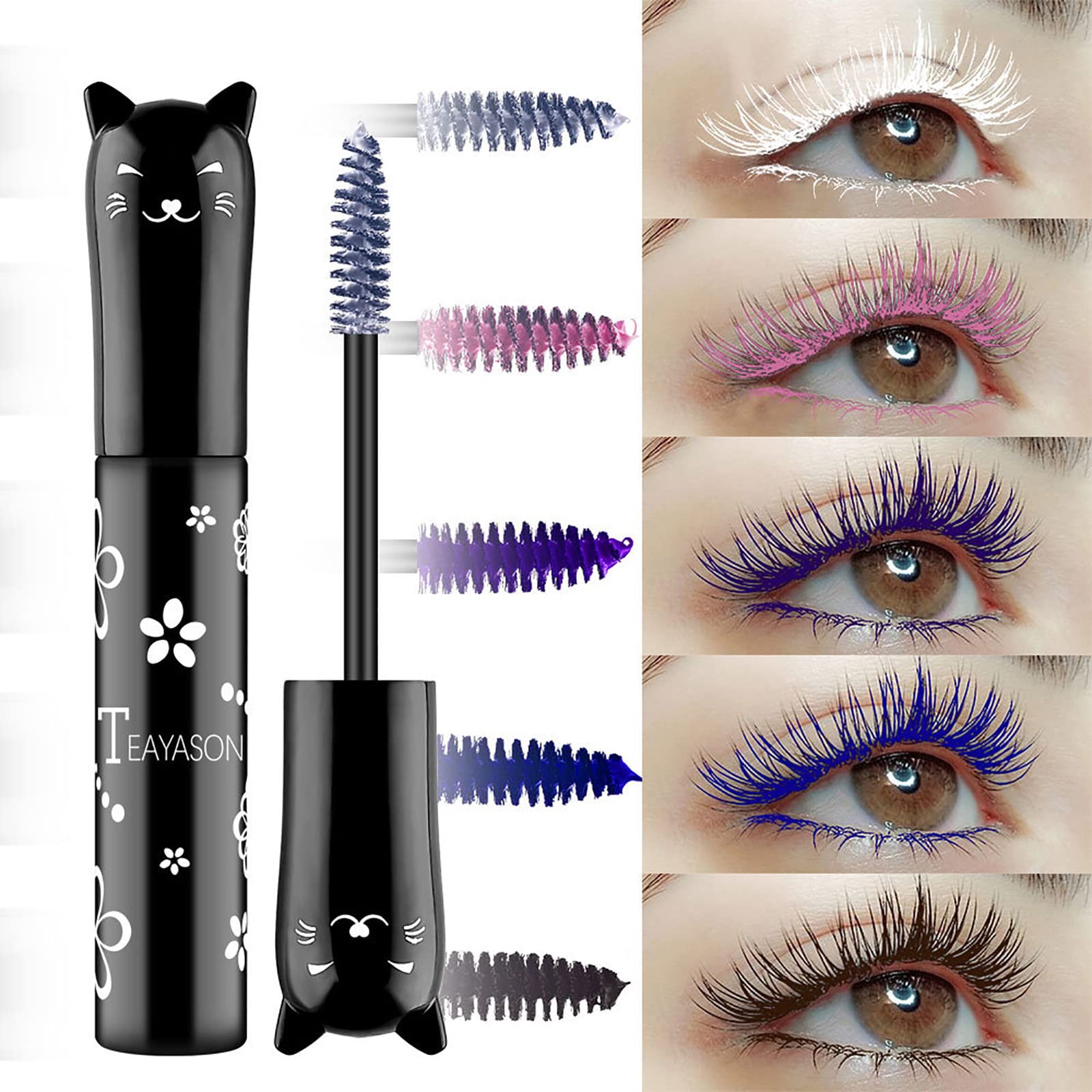 4D Silk Fiber Mascara - Blue, Purple, White, Black, Brown & Pink for Volume & Length | Waterproof Colored Mascara for Dramatic Lashes | Perfect for Parties, Halloween & Creative Makeup Looks