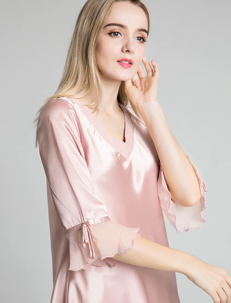 Orose Women's 100% Pure Mulberry Silk Pajama Set - V-Neck 3/4 Sleeve Sleepwear for Ladies | Soft & Breathable Nightwear for Relaxation, Travel & Special Occasions