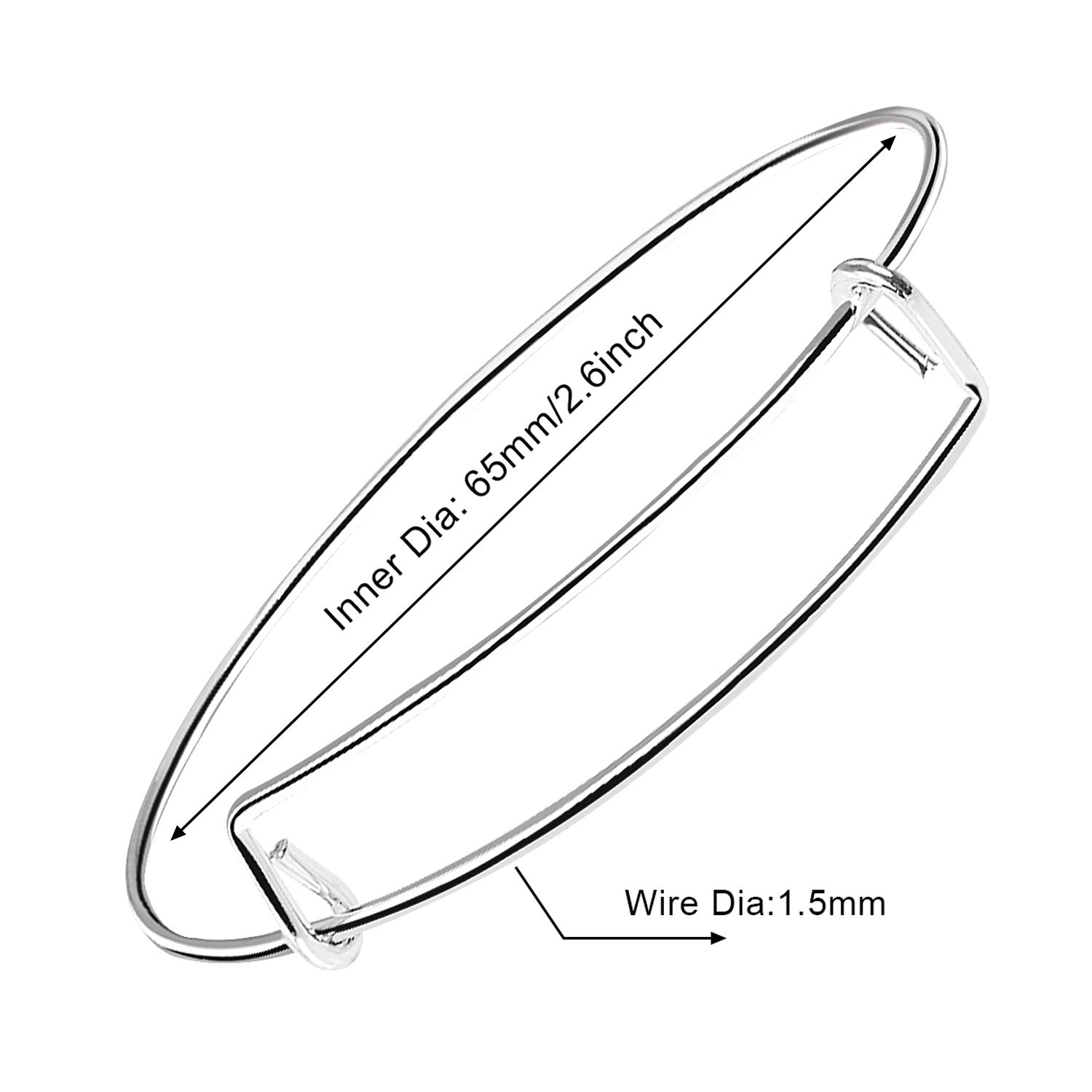 UPINS 60Pcs Expandable Blank Bangle Bracelets - Adjustable Wire Bracelets for DIY Jewelry Making (Silver) - Perfect for Crafting, Gifts & Fashion Accessories