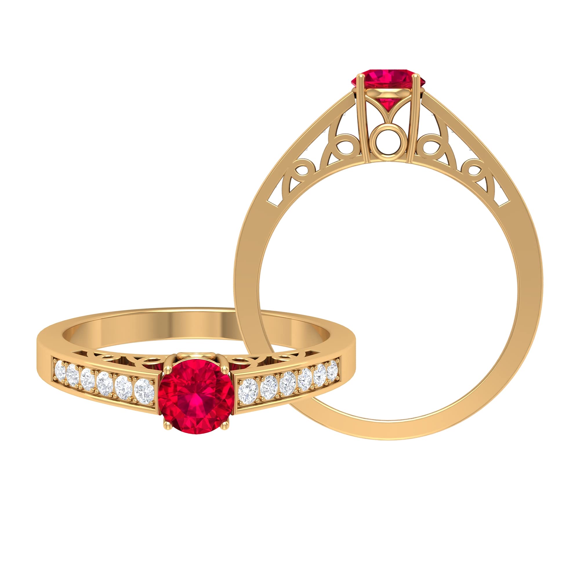 1 CT Lab-Created Ruby & Moissanite Ring in 14K Solid Gold - Elegant Solitaire Engagement Ring with Accent Stones for Weddings, Anniversaries & Special Occasions
