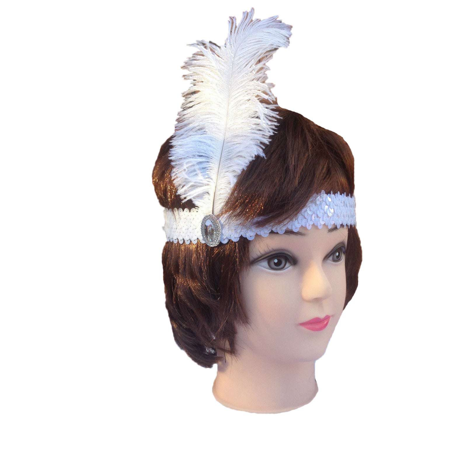 12-Pack 1920s Flapper Headbands - Feather & Sequin Headpiece for Gatsby Party, Charleston Dance, Roaring 20s Theme, Halloween Costume, Vintage Style Hair Accessories (White)