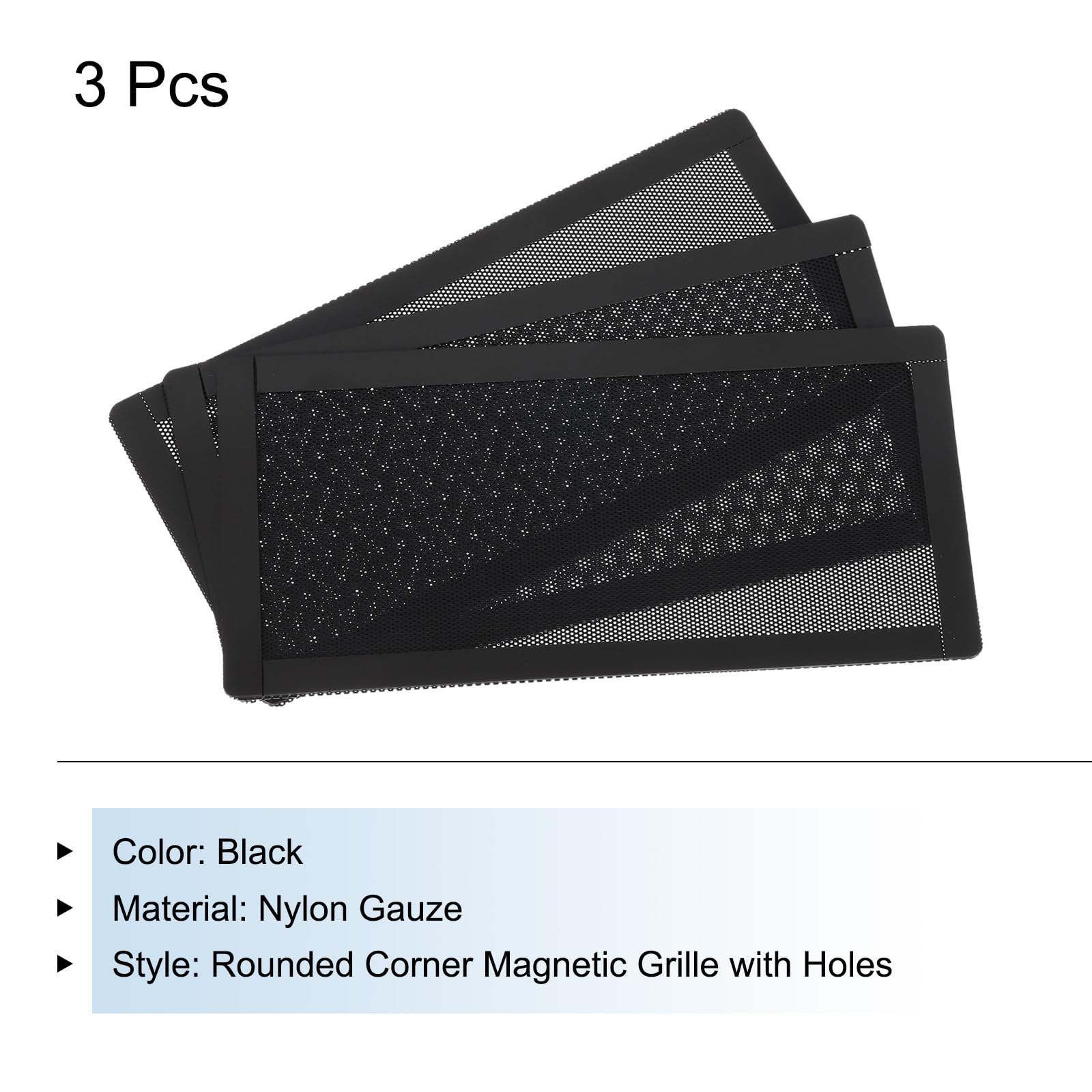 3PCS PC Dust Filter 200x100mm - Magnetic Frame PVC Computer Case Cooler Dustproof Mesh Cover Fan Grills for PC Chassis & Speakers (Black) - Perfect for Gaming Rigs, Home Office Computers & Audio Equipment Protection