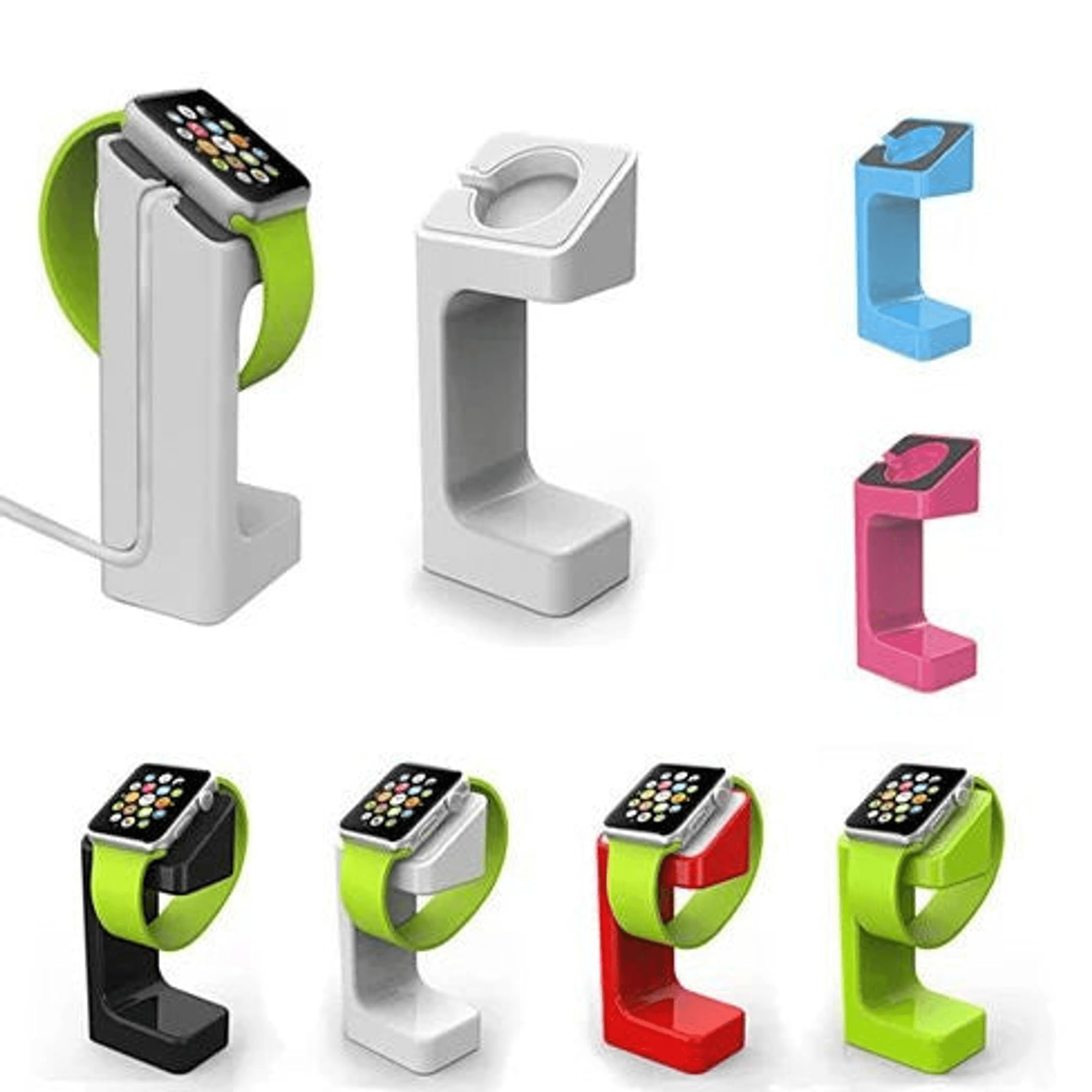 Apple Watch Nightstand Dock Charging Station with 9H Tempered Glass Screen Protector - Compatible with Apple Watch Series 1/2/3/4/5/6/7/8/SE (42mm/44mm/45mm) - Lime Green - Perfect for Bedside Charging & Nightstand Display