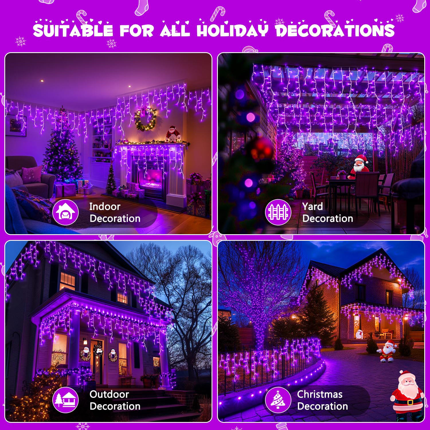 JMEXSUSS 38.8 FT 400 LED Purple Icicle Christmas Lights - Outdoor Waterproof Holiday Decor with 8 Lighting Modes & 80 Drops - Perfect for House, Party, Christmas Tree, Roof, and Yard Decoration