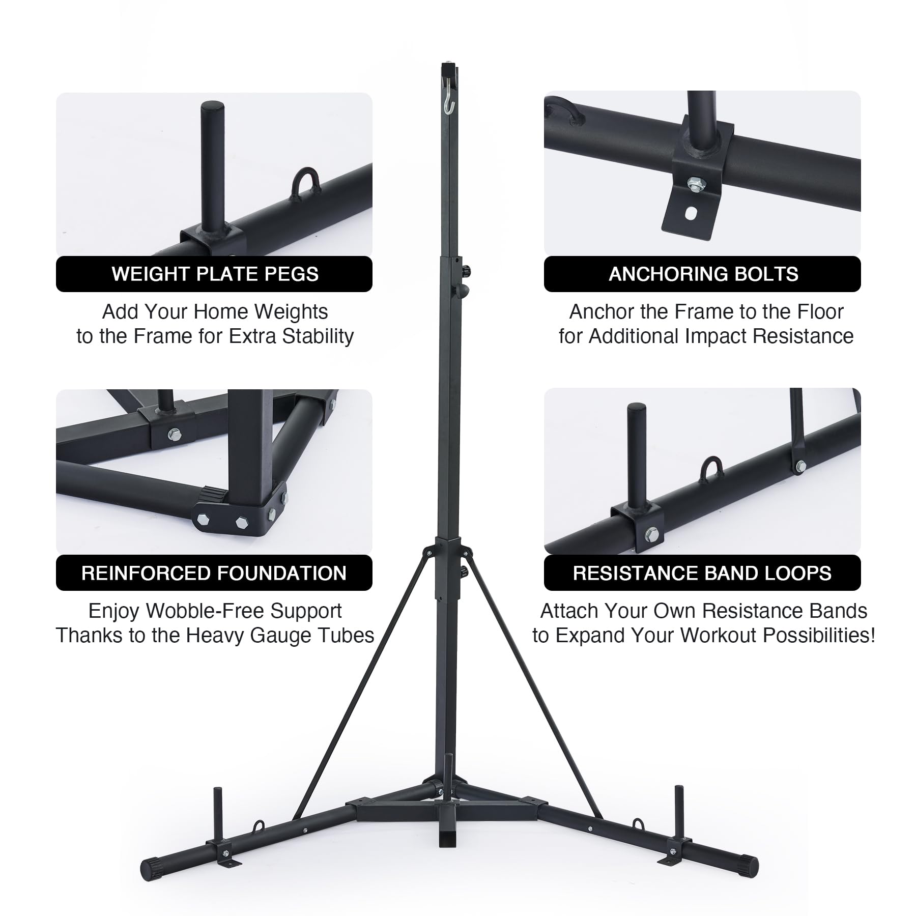 ZELUS Heavy Duty Punching Bag Stand - Adjustable Height Boxing Stand with Canvas Sandbag, 220 lb Capacity | Free Standing Heavy Bag Stand with Weighted Base for Home Gym, Boxing Training & Fitness Workouts | Perfect for MMA, Kickboxing & Strength Training