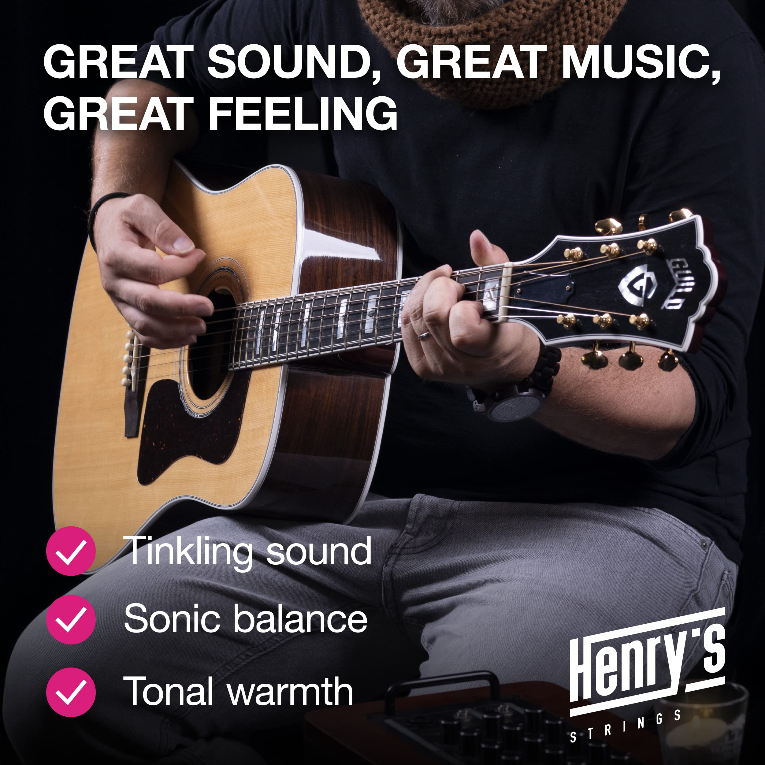 Premium Phosphor Bronze Acoustic Guitar Strings Set (11-52 Medium Gauge) with Bonus E1 String & 3 Picks - 6 String Pack for Warm Tone & Durability - Perfect for Live Performances, Studio Recording & Practice Sessions