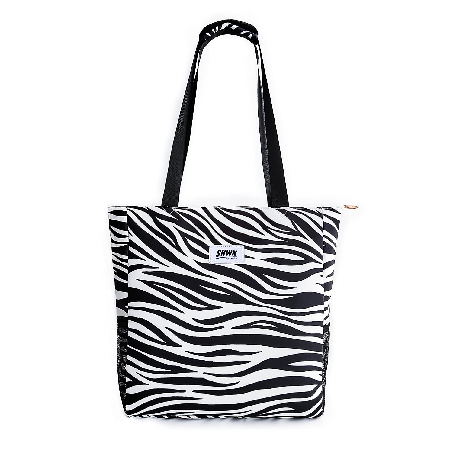 SHWN Black Zebra Print Tote Bag - Waterproof Lightweight Shoulder Bag for Women | Travel, Hiking, Yoga, Gym, Swimming & Beach | Perfect for Daily Use, Work, Shopping & Outdoor Activities