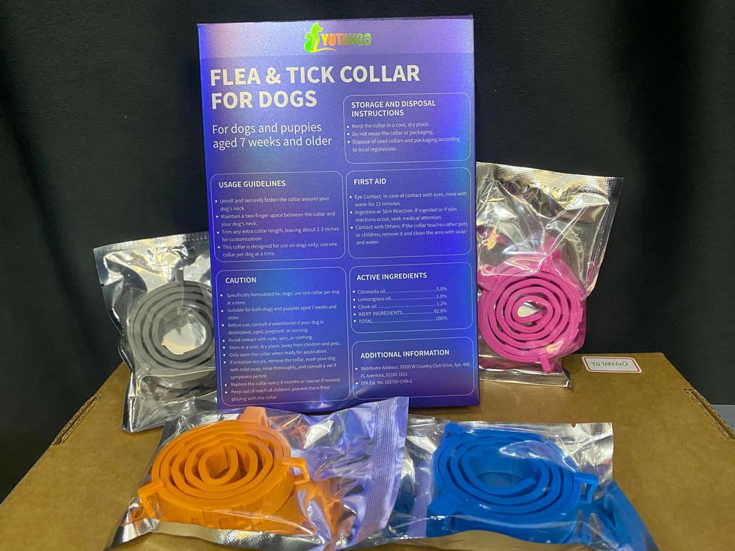 4 Pack Flea and Tick Collar for Dogs - 8 Month Protection, Adjustable & Waterproof Flea Collar for Dogs & Puppies, Flea & Tick Prevention Treatment (Pink, Black, Orange, Gray) - Perfect for Outdoor Adventures, Hiking, and Daily Walks