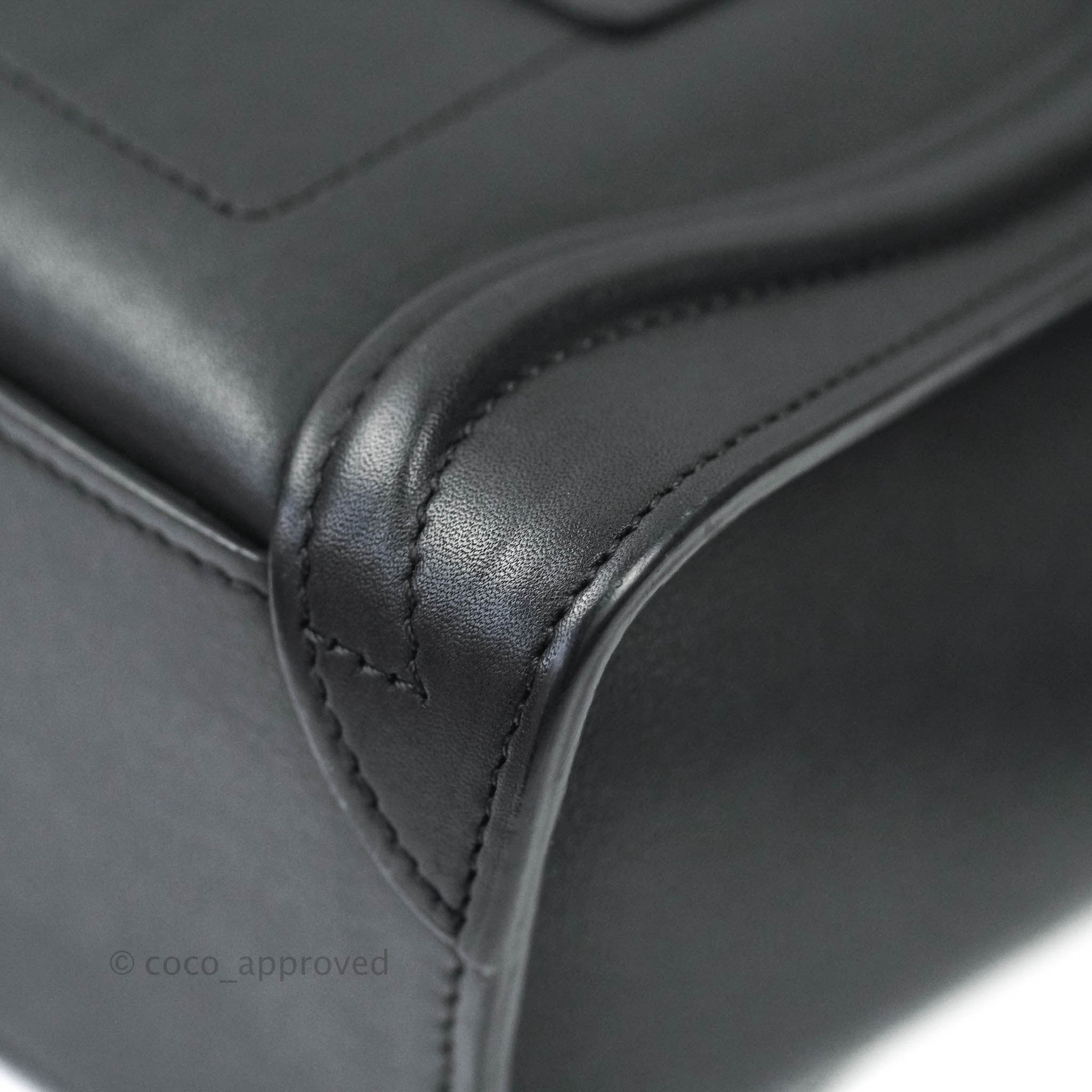 Celine Nano Luggage Bag in Black Calfskin Leather with Antique Gold Hardware - Perfect for Work, Travel & Everyday Luxury