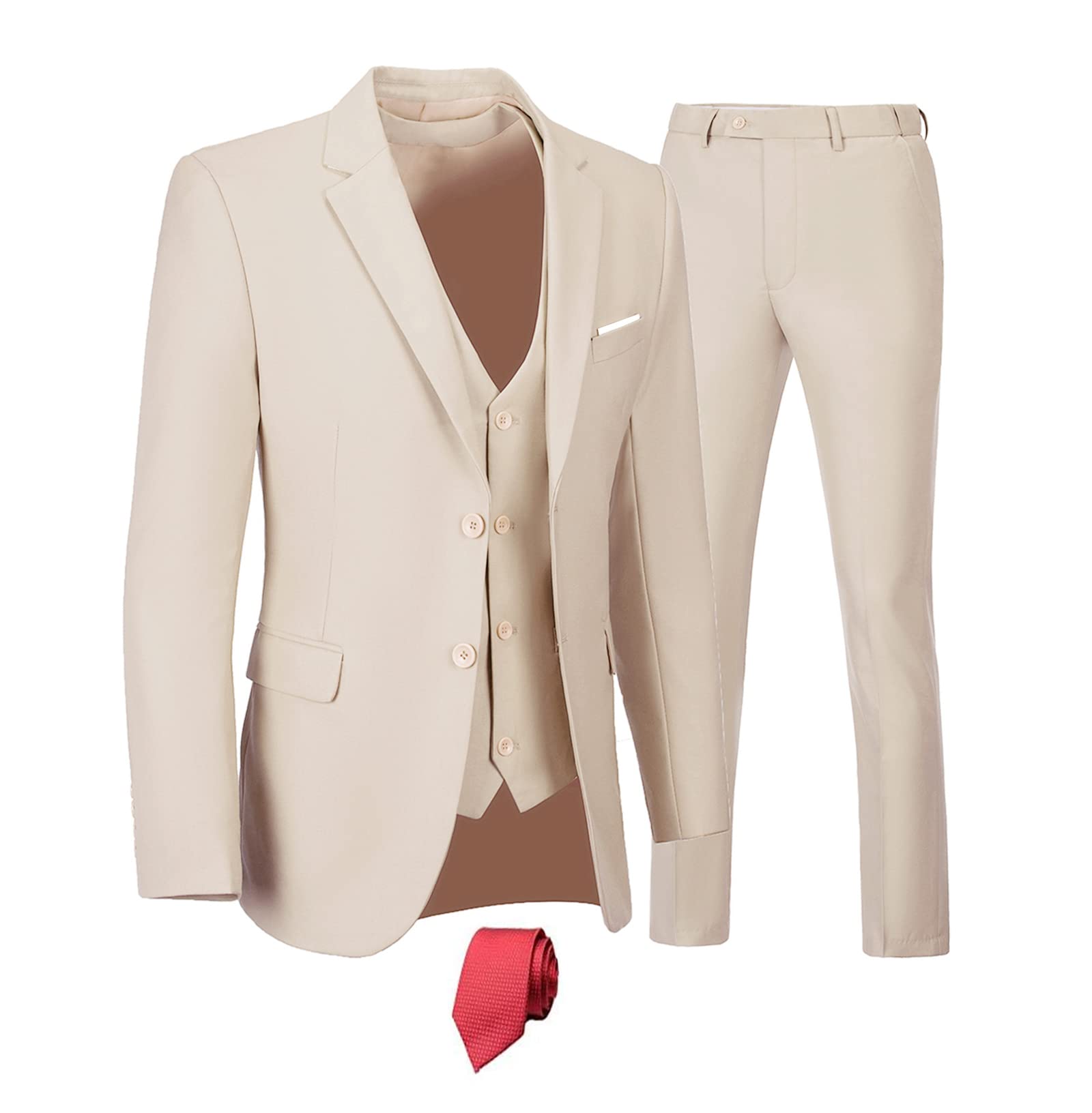 Furuyal Men's 3 Piece Slim Fit Suit Set | Two Button Wedding & Business Tuxedo | Solid Blazer Jacket with Vest & Pants | Formal Attire for Weddings, Office & Special Events