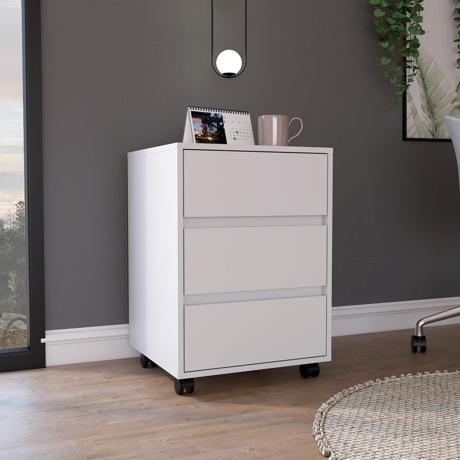 Tuhome Artemisa 3-Drawer File Cabinet with Lock, Mobile Rolling Storage with 4 Casters, Heavy Duty Metal Office Filing Cabinet for Documents - Perfect for Home Office, School, or Workplace Organization