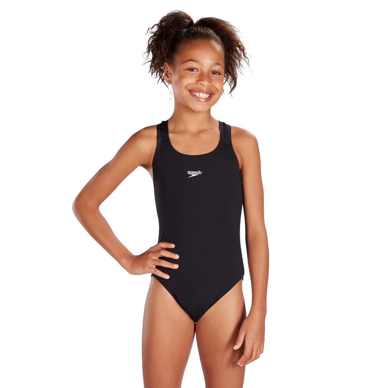 Speedo Junior Medalist One Piece Girls Swimsuit - Black | Competitive Swimwear for Kids & Teens | Perfect for Swim Lessons, Pool Parties & Beach Vacations