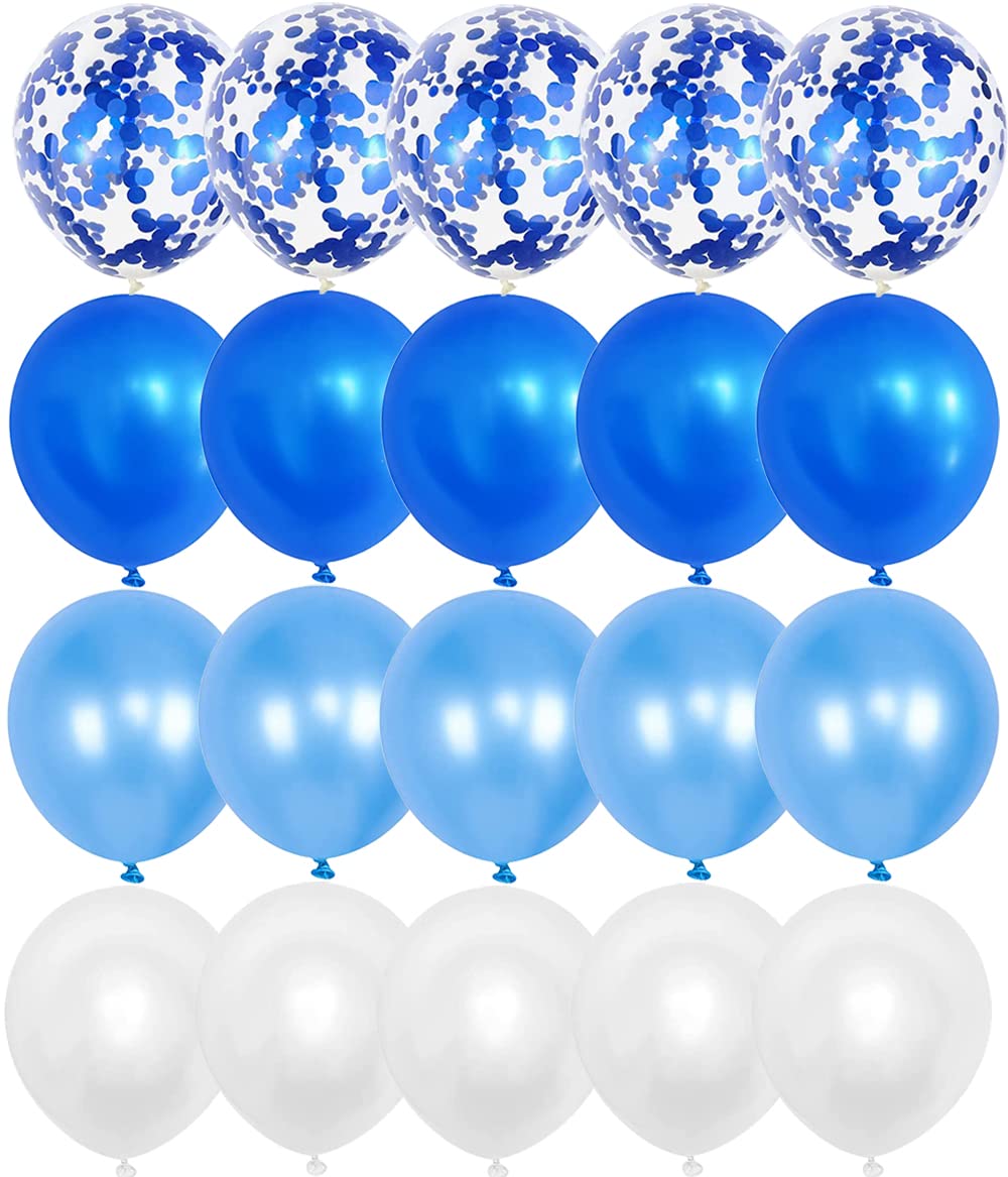 OTMVicor 20-Pack Light Blue & White 12-Inch Confetti Balloons - Perfect for Birthday Parties, Baby Showers & Wedding Decorations