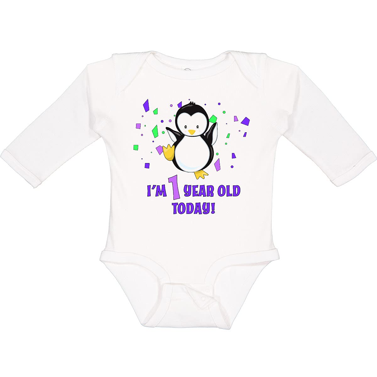 Inktastic 'I'm 1 Year Old Today' First Birthday Outfit - Adorable Baby Penguin Long Sleeve Creeper for Boys & Girls | Perfect for Birthday Photos, Party Wear & Special Occasions