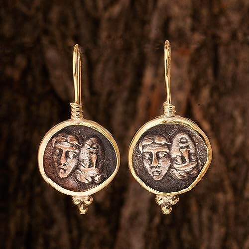 Ancient Roman & Greek Coin Jewelry Set - 24K Gold Plated Signet Coin Earrings & Ring - Vintage Double Face Coin Necklace - Perfect for Historical Reenactments, Cosplay & Unique Gift Giving