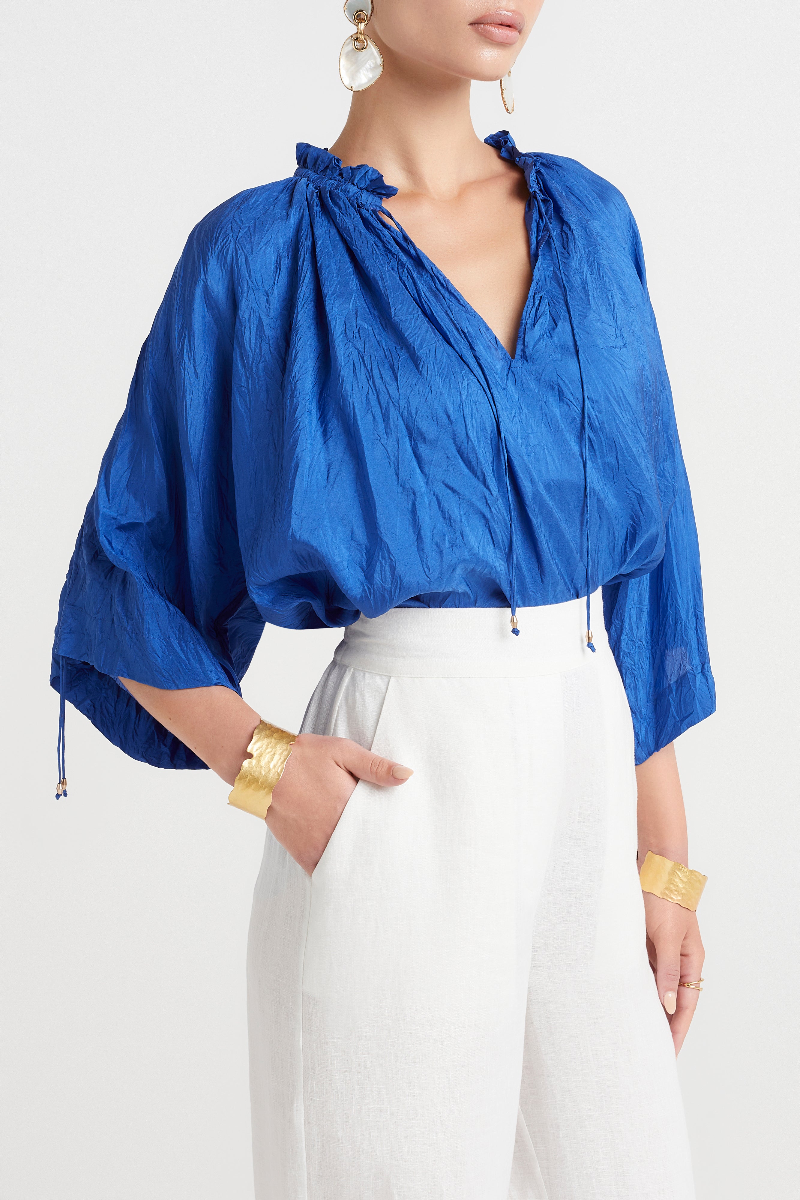 Husk Delphi Top in Cobalt Blue - Stylish Women's Fashion Blouse for Casual Wear, Office & Date Nights