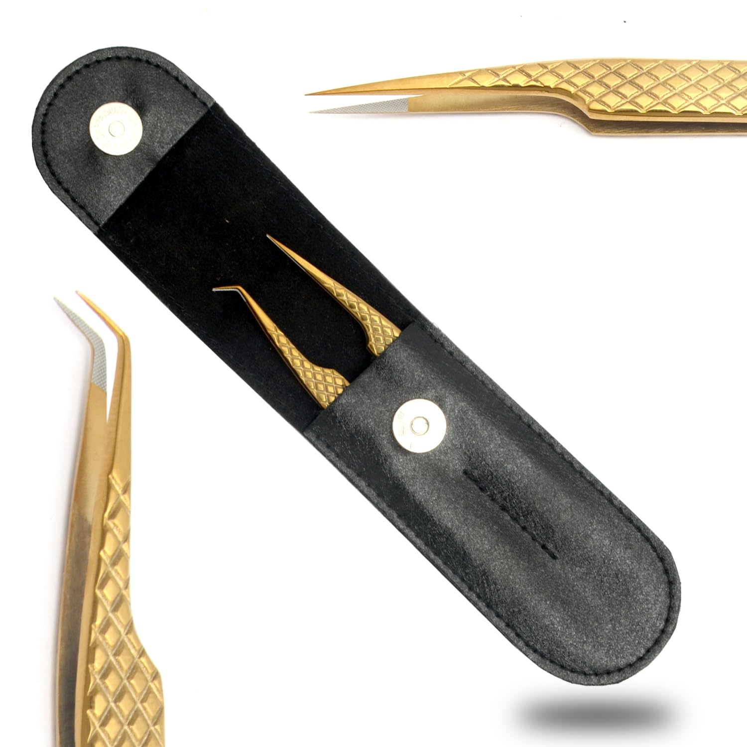 Premium 45 Degree & Straight Eyelash Extension Tweezers Set - 2 Pcs Japanese Stainless Steel Fiber Tip Lash Tweezers for Volume & Classic Extensions - Perfect for Salon Professionals & DIY Lash Artists at Home