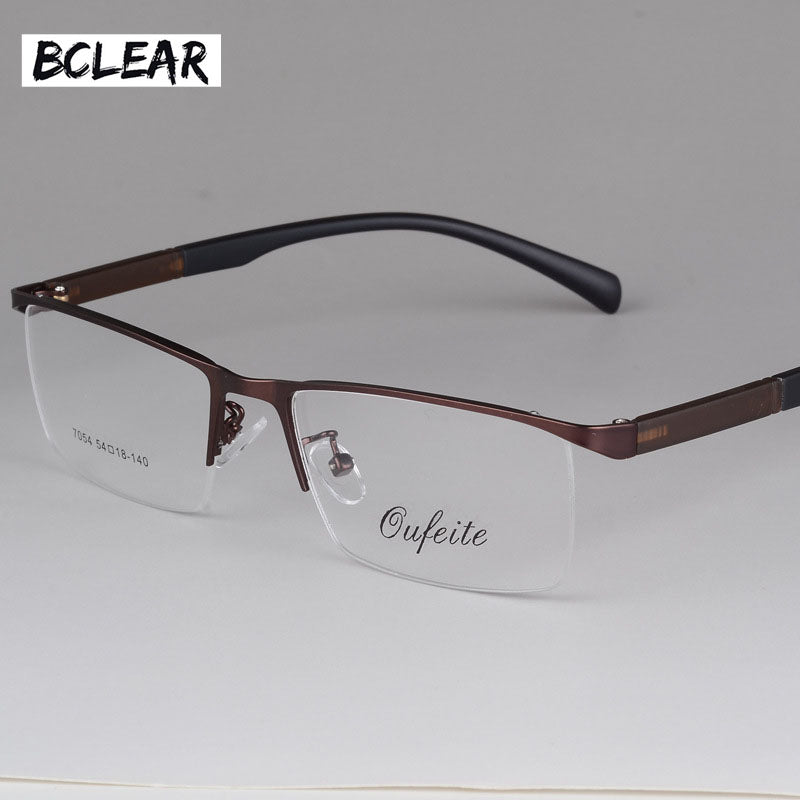 Bclear Men's Eyeglasses - Semi-Rimless Square Frame with Alloy Metal, Lightweight & Durable for Work, Reading, and Daily Wear