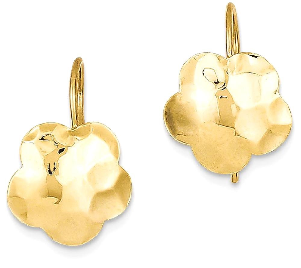 14K Solid Yellow Gold Concave Hammered Flower Disc Drop Dangle Earrings for Women - Elegant Boho Jewelry for Parties, Weddings & Date Nights