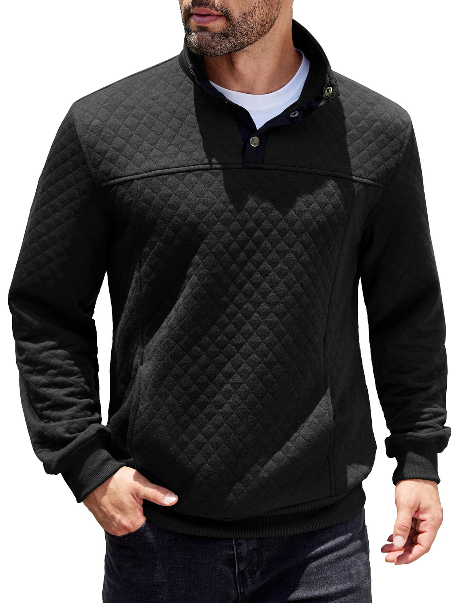 COOFANDY Men's Quilted Quarter Sweatshirt - Long Sleeve Mock Neck Waffle Knit Pullover with Pockets | Casual Wear, Outdoor Activities & Layering Essential