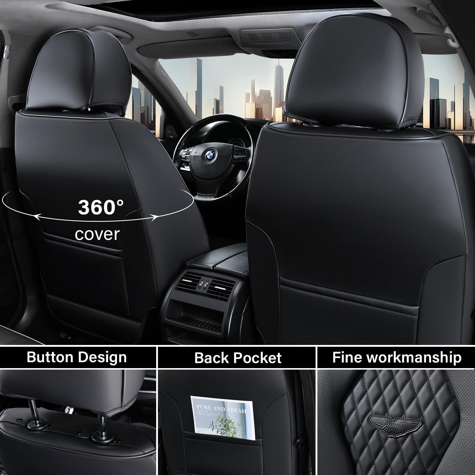Premium Waterproof Leather Car Seat Covers Full Set - Universal Fit for Most Vehicles (Front & Back Seats) | Black Auto Seat Protectors for SUVs, Trucks & Sedans | Durable Seat Cushion for Daily Commute, Road Trips & Pet Protection