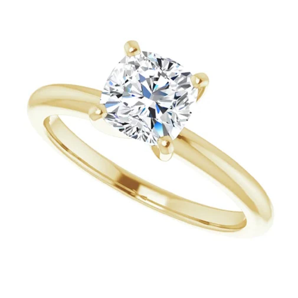 10K Solid Yellow Gold Handmade Engagement Ring - 1 CT Cushion Cut Moissanite Diamond Solitaire Wedding Ring for Women | Perfect for Proposals, Anniversaries & Bridal Jewelry Gifts