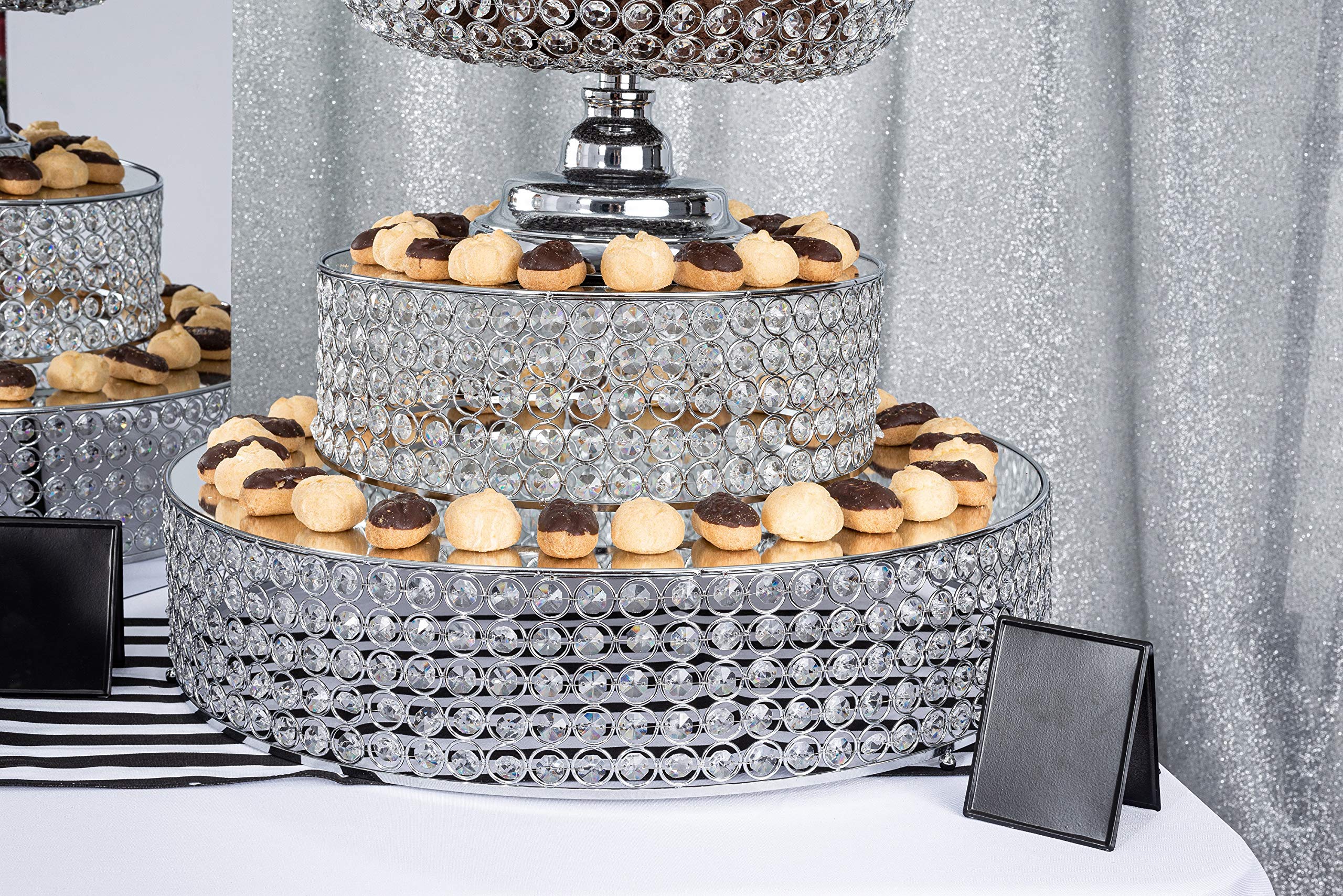 Simply Elegant 3-Piece Crystal Round Glass Top Mirror Finish Cake Stand Set - Perfect for Cupcakes, Desserts, Wedding, Birthday, Baby Shower, Anniversary & Afternoon Tea Displays (Silver) | Elegant Table Centerpiece for Parties & Special Events
