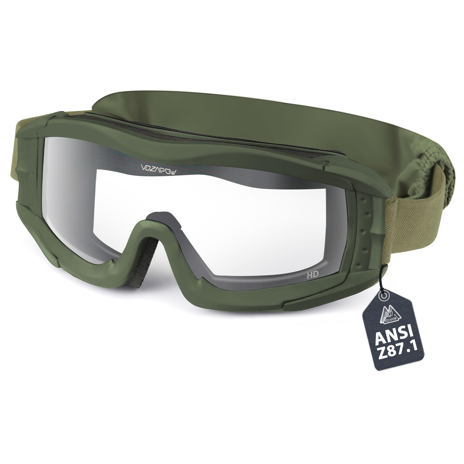 ANSI Z87.1 Certified Anti-Fog Airsoft Goggles - Tactical Military Ballistic Safety Glasses for Outdoor Shooting & Paintball (Beige & Green)