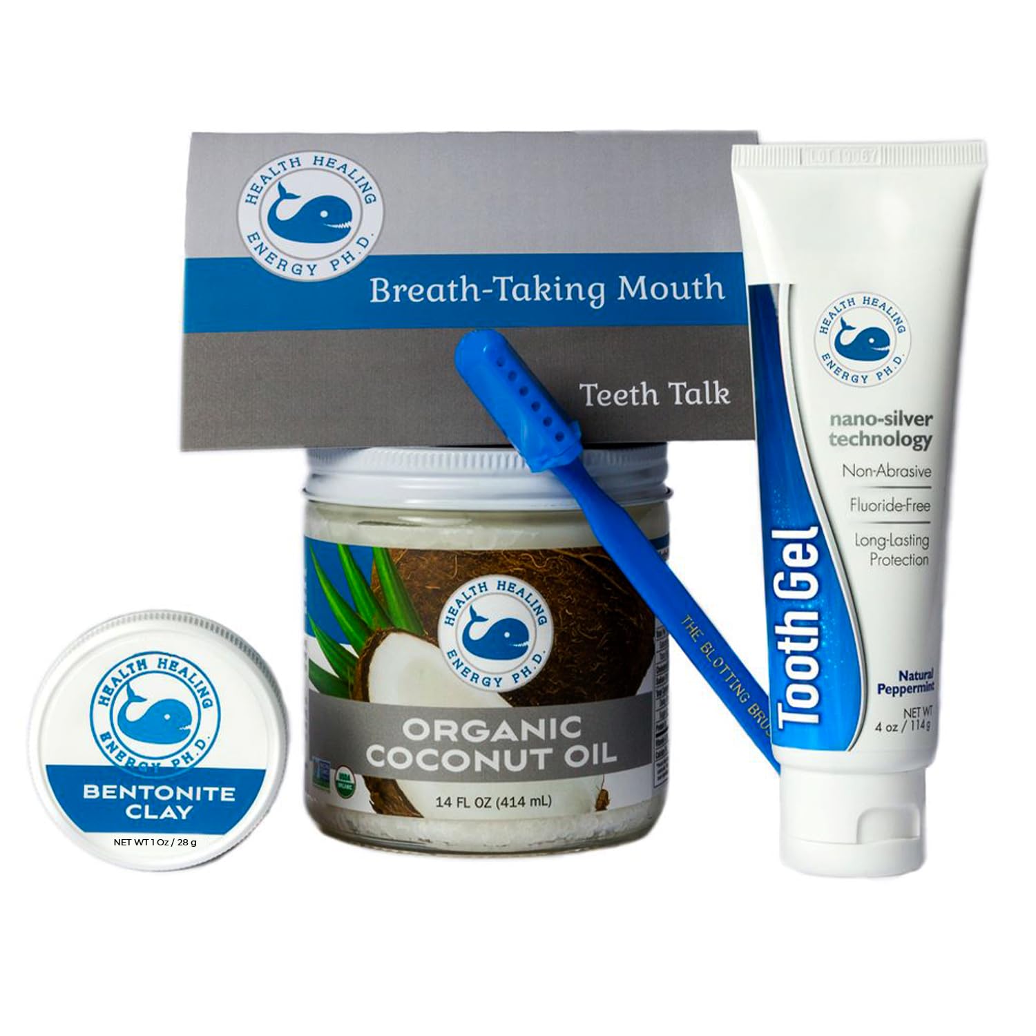 Premium Teeth Whitening Kit with Bentonite Clay, Blotting Brush, Silver Toothpaste Gel & Coconut Oil | Natural Oral Care Set for Fresh Breath & Deep Cleaning | Perfect for Home Use & Travel Dental Care