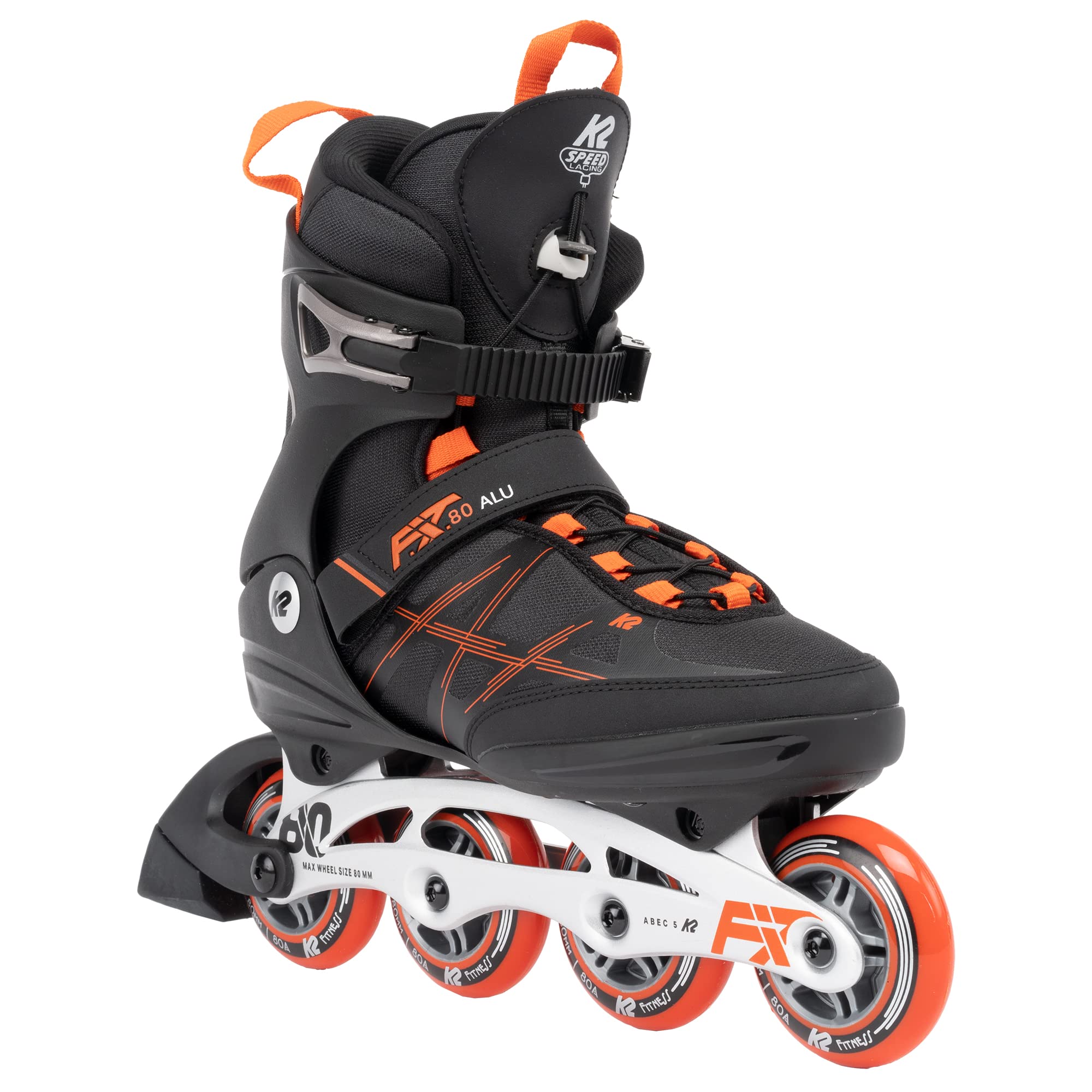 K2 F.I.T. 80 ALU Black Men's Inline Skates - High Performance Rollerblades for Fitness, Speed Skating & Urban Commuting