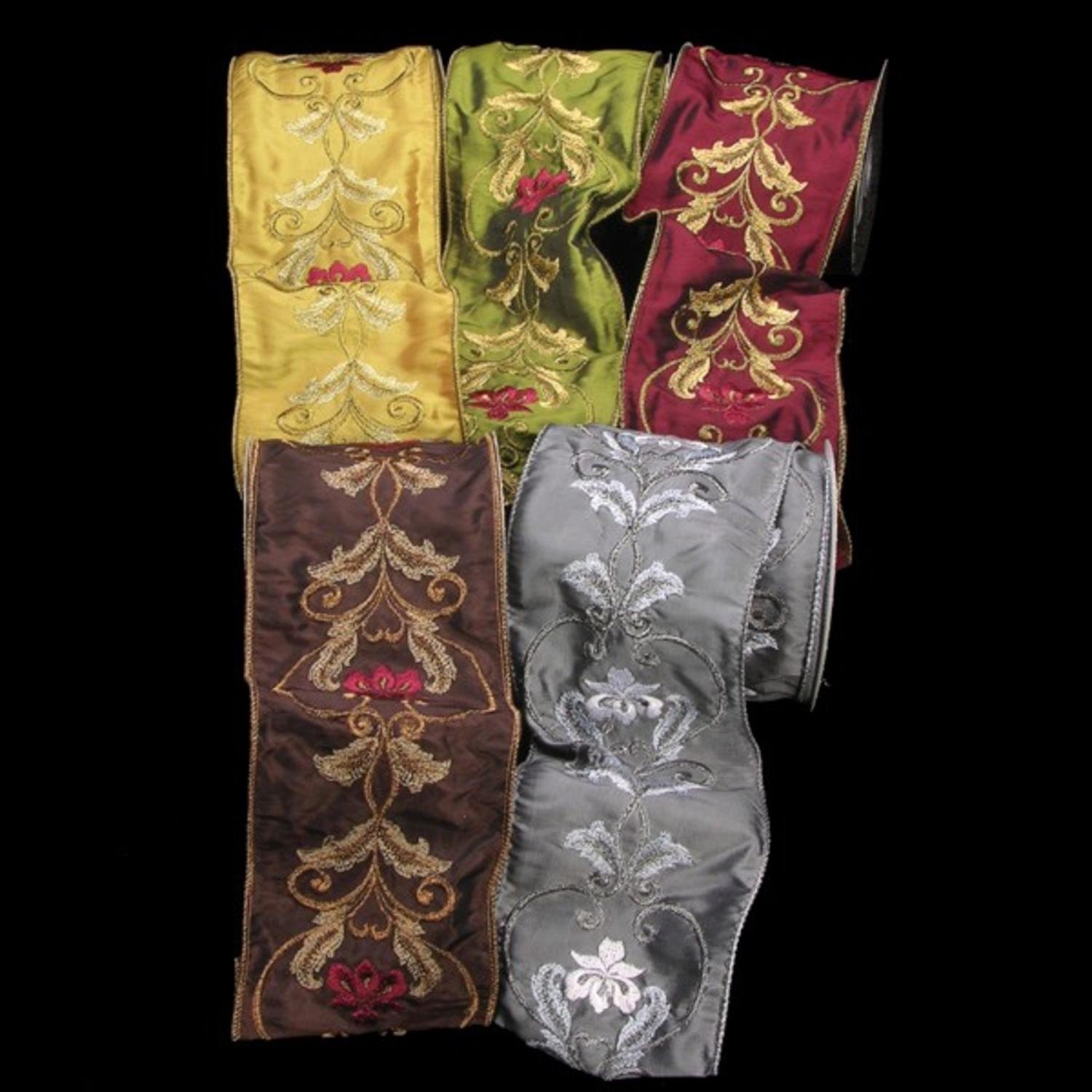 Silver Satin Silk Acanthus Print Wired Craft Ribbon 4
