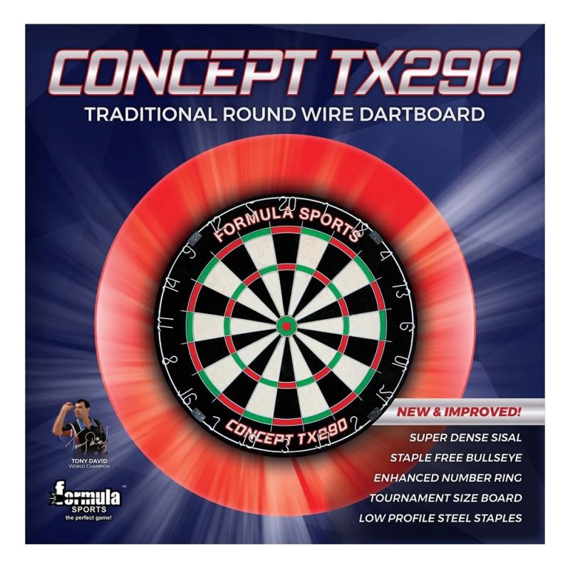 Formula Concept TX290 Professional Round Wire Dartboard - High-Quality Steel Tip & Soft Tip Darts Game Board for Home, Bar, and Office Use