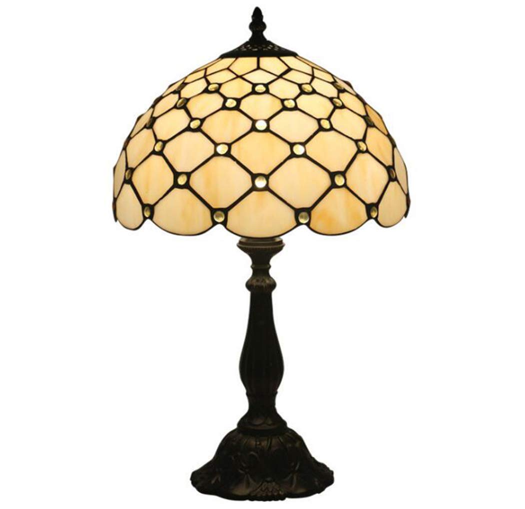 Tiffany Style Table Lamp - 12 Inch Handmade Stained Glass Desk Lamp with European Vintage Resin Base, Gold Finish | Perfect for Bedroom, Bedside, Reading Nook, Restaurant & Bar Lighting