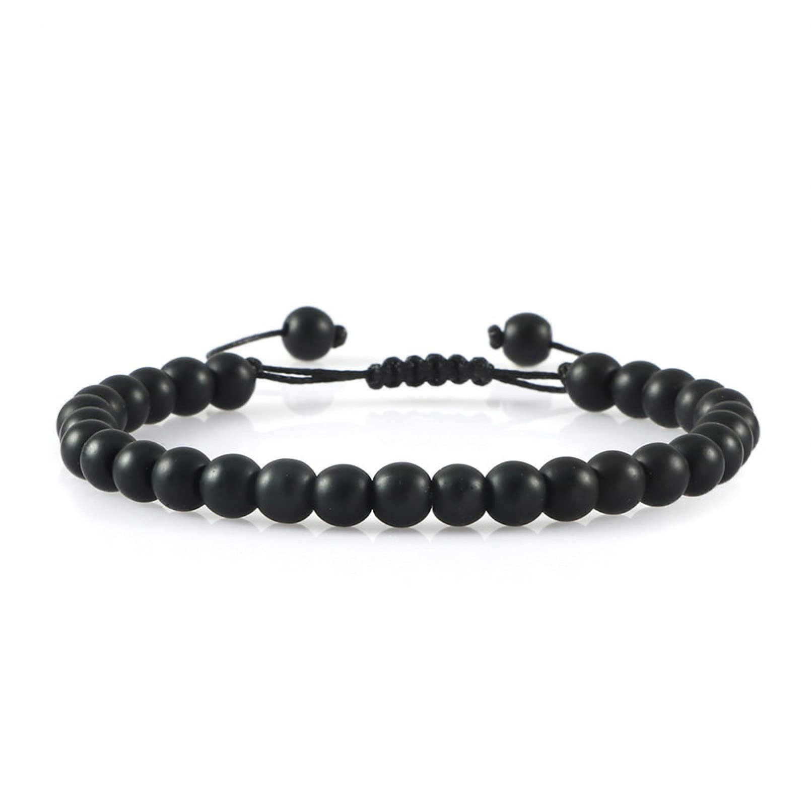 GTHT Adjustable Black Matte Bead Bracelet - 6mm Unisex Bangle for Men & Women | Perfect for Casual Wear, Gifts & Everyday Fashion Accessories