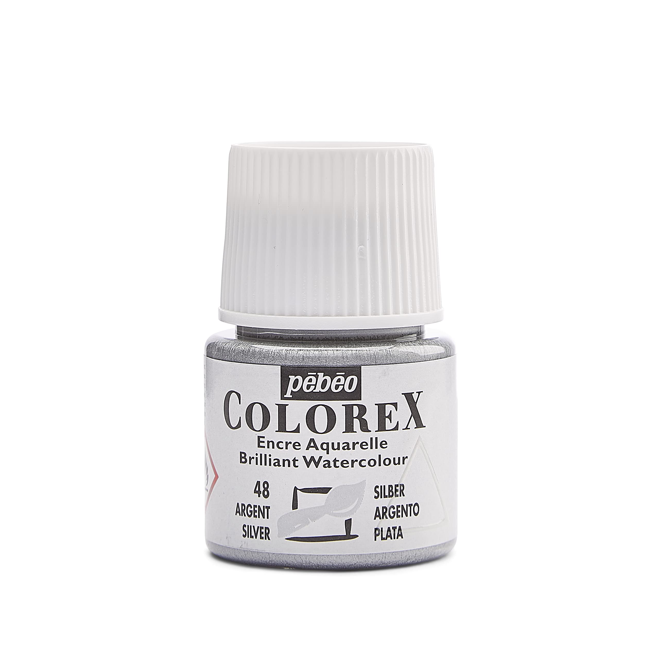 Pebeo Colorex Watercolor Ink - 45ml Bottle with Dropper (Silver) | Premium Artist Paint for Calligraphy, Illustration & Mixed Media Art Projects
