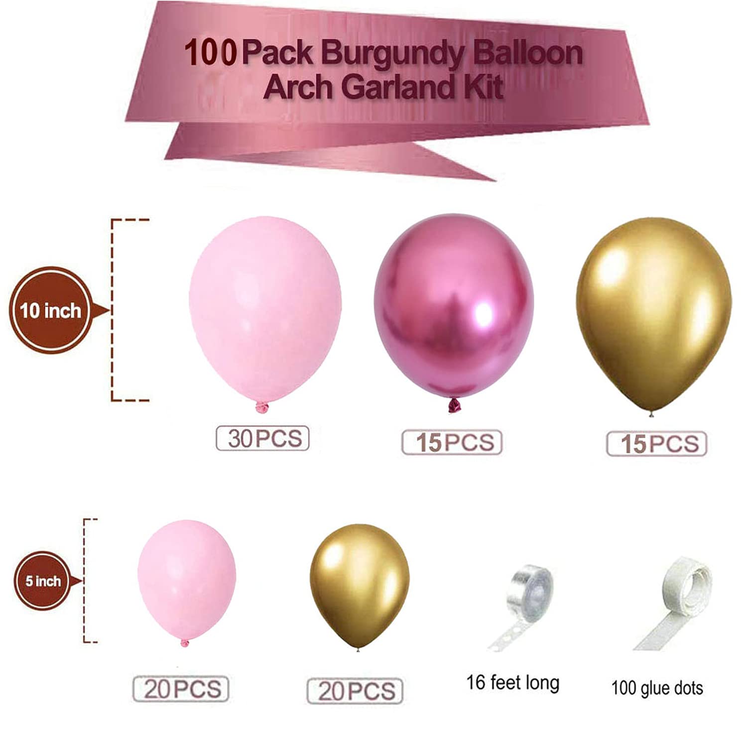100 Pcs Light Pink & Mauve Balloons - Blush Pink Gold White Balloon Garland for Girls Birthday, Wedding, Baby Shower, Bridal & Bachelorette Party Decorations | Perfect for Garden Tea Party, Cocktail Party & Hen Night Decor