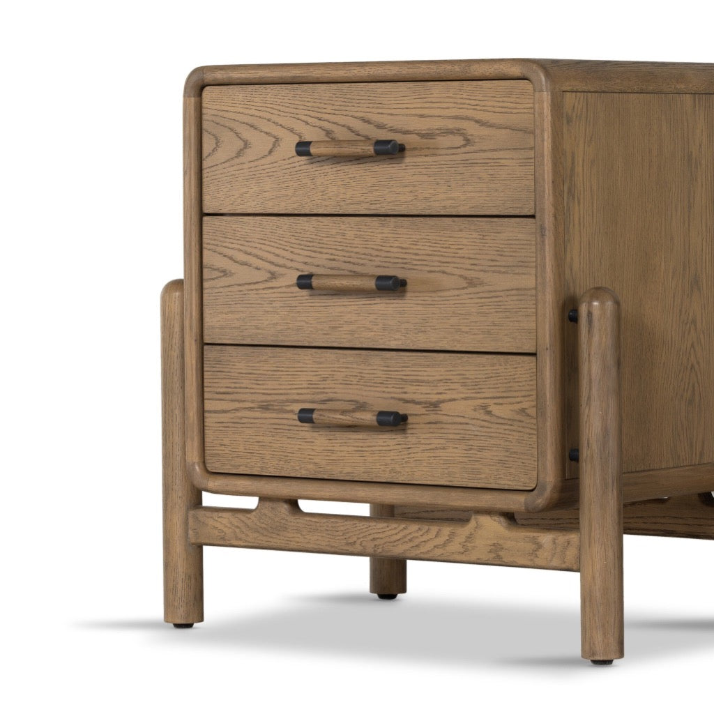 Caroline Nightstand - Smoked Oak Veneer Finish - Stylish Bedside Table for Bedroom Decor & Storage