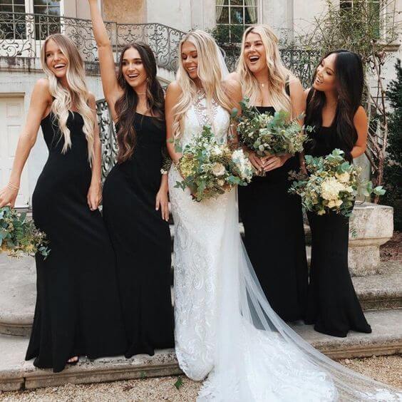 Affordable Black Mermaid Bridesmaid Dresses - Square Neck Sleeveless Formal Gown for Wedding Guests | Perfect for Evening Parties, Cocktail Events & Special Occasions