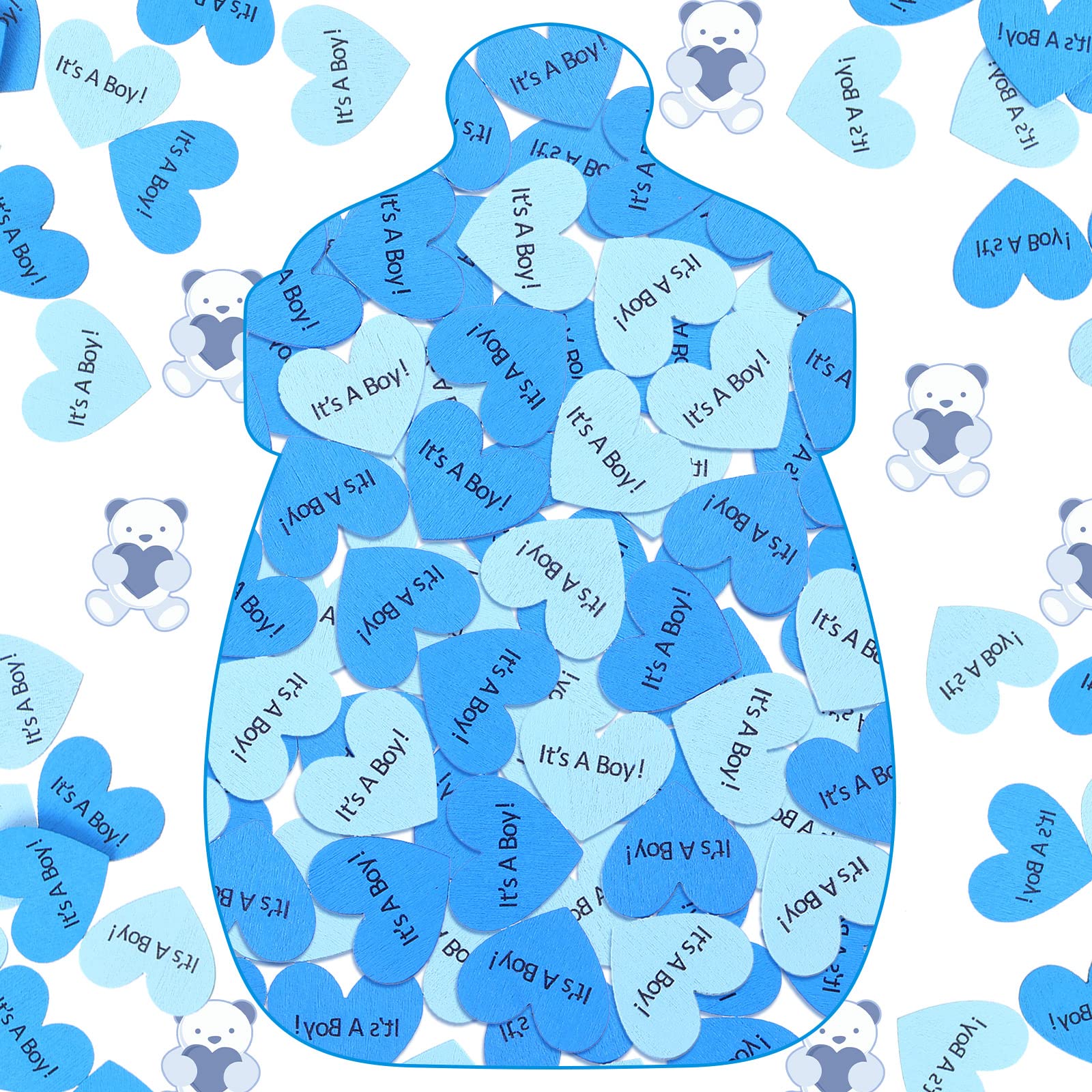 300 Pieces Blue Wooden Heart Confetti - Baby Boy Shower Decorations, Gender Reveal Party Supplies, Table Scatter for It's a Boy Theme - Perfect for Baby Showers, Gender Reveal Parties, Nursery Decor and Wedding Table Settings