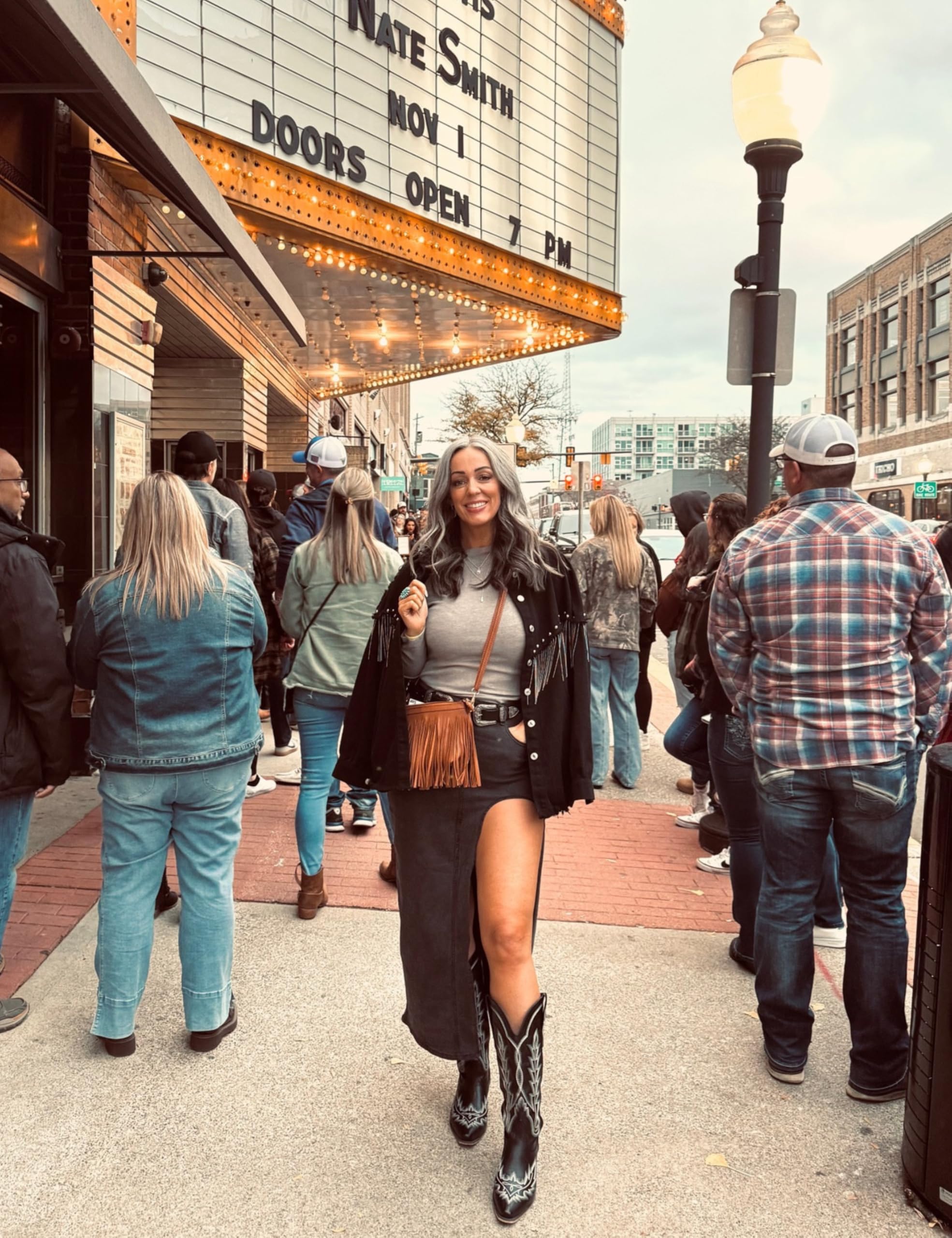 Daacee Women's Oversized Fringe Denim Jacket - Distressed Rhinestone Embellished Shacket Coat for Western Cowgirl Outfits | Perfect for Country Concerts, Rodeo Events & Boho Fashion Looks