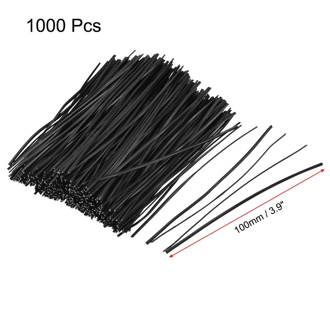 uxcell 1000pcs Black Metallic Twist Ties 100mm x 1.8mm - Plastic Cable Cord Organizers for Home Office, Garden, and DIY Projects