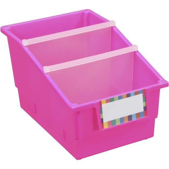 12-Pack Single-Color Chapter Book Library Bins with Dividers - Durable Book Storage Organizer for Classroom, Home & School Library - Perfect for Kids Books, Textbooks & Reading Materials