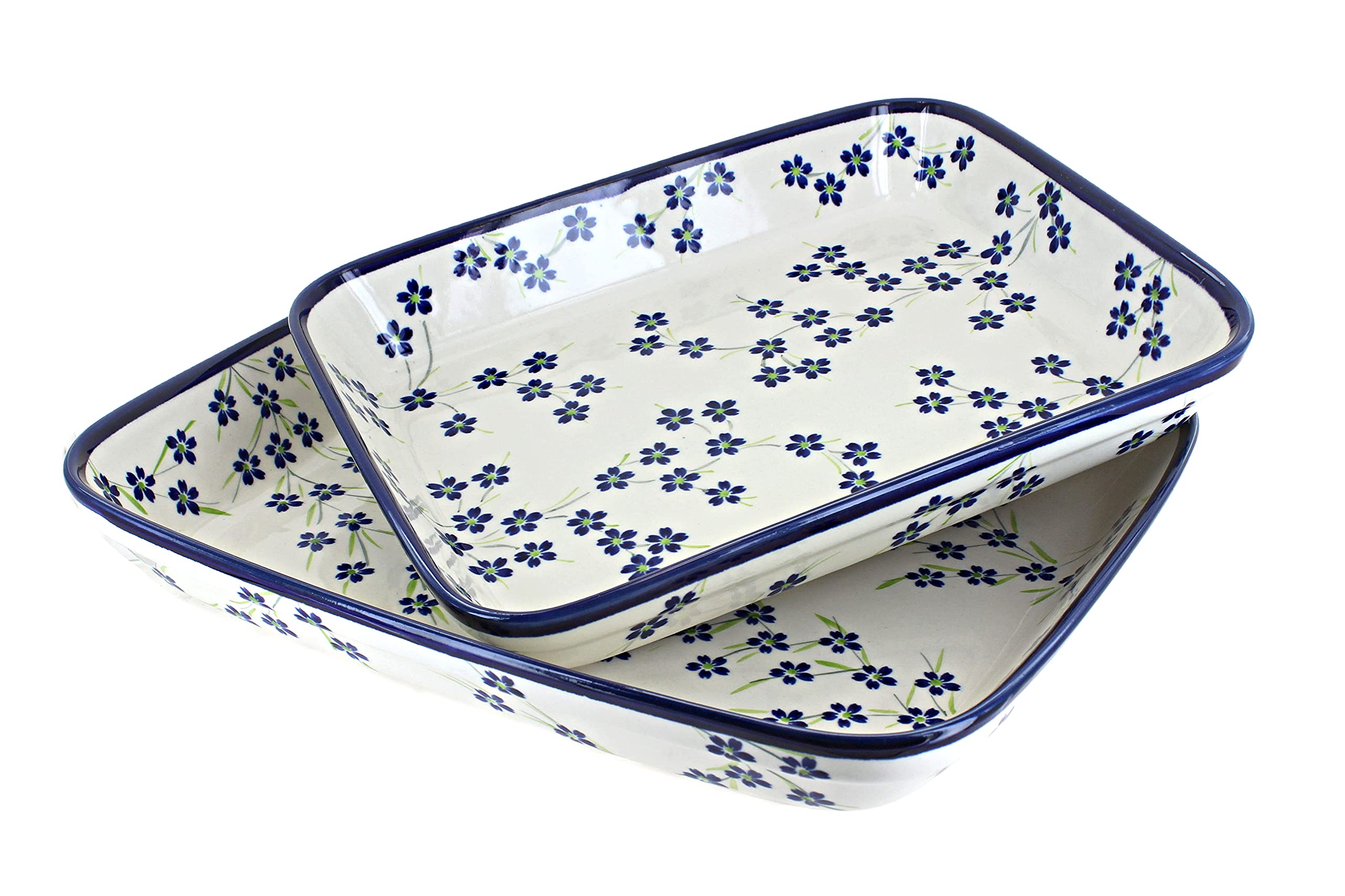 Blue Rose Polish Pottery Willow Rectangular Baker Set - Handmade Ceramic Baking Dish for Casseroles, Lasagna & Desserts - Perfect for Oven, Serving & Gift Giving