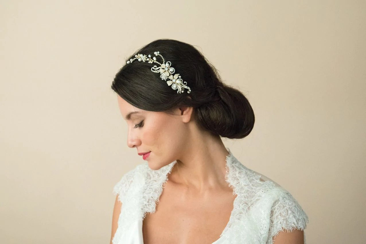 Ivory & Co Gold Pearl Scroll Bridal Hair Comb - Elegant Wedding Hair Accessory for Brides, Bridesmaids, and Special Occasions