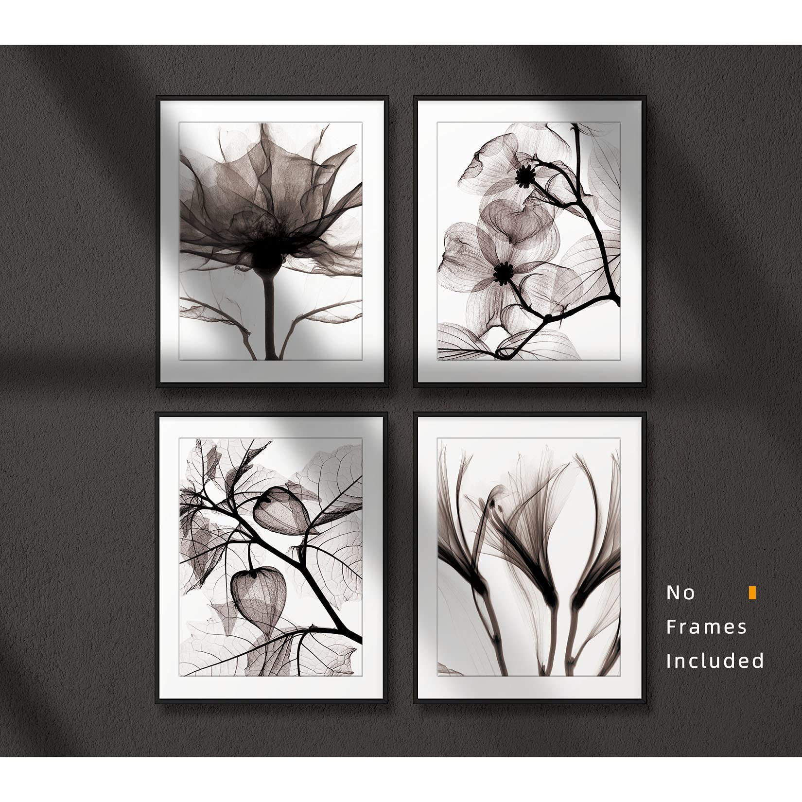 Black and White Botanical Wall Art Prints - Set of 4 Unframed 11x14 Canvas Posters, Modern Plant Paintings for Living Room, Bedroom & Office Decor | Home & Office Wall Decorations