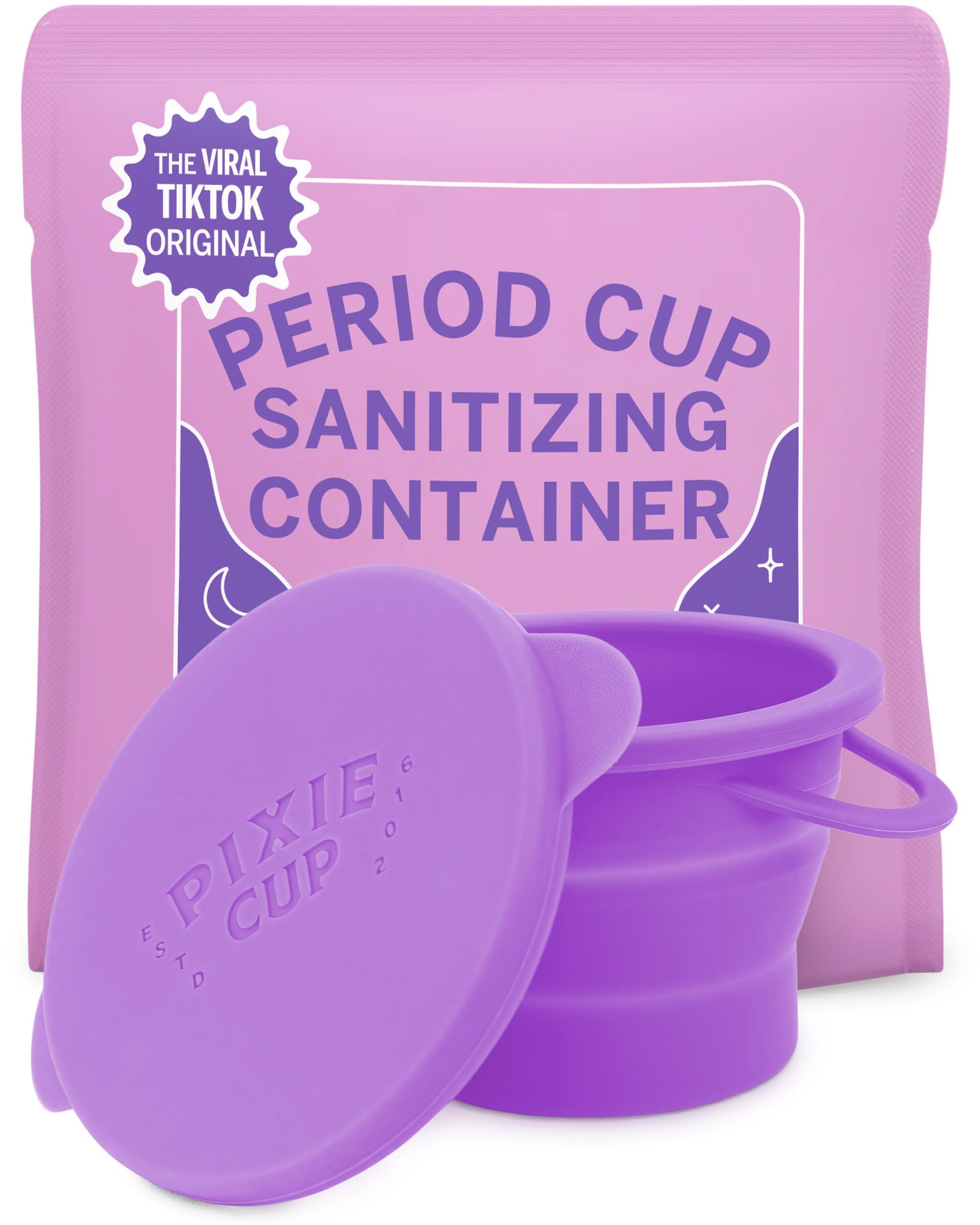 Pixie Menstrual Cup Compact Sterilizer - Portable Sanitizer for Menstrual Disc & Period Cup - Microwave Safe, Reusable, Collapsible Case Holder - Ideal for Travel, Camping, Dorms & Public Restrooms